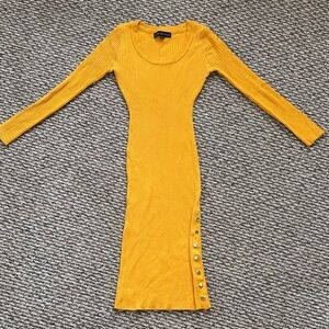 Almost Famous Mustard Long Sleeve Ribbed Bodycon Midi Fitted Dress